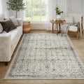 Moynesa Vintage Washable Grey 5x7 Living Room Rug, Neutral Area Rug for Bedroom Dining Room Kitchen, Low Pile Soft Non-Slip Retro Carpets for Office Indoor Nursery