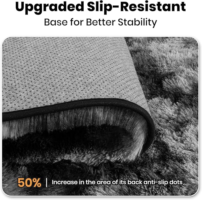 Zentavio Black and Grey Area Rugs for Living Room Large Men Room Carpet 6x9 Bedroom Fluffy Furry Shag Aesthetic Plush High Pile Floor Rug for Kids Room Dorm Home Decor Gray