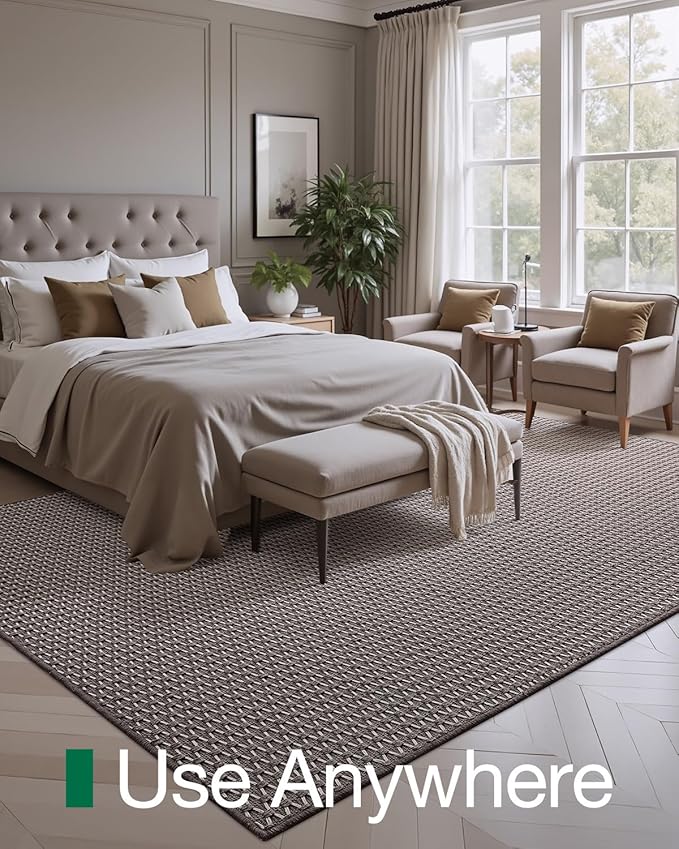 LUMI Indoor Area Rugs, Non-Slip Low Profile Checkered Inside Rug, Comfort Weave Grid Pattern Floor Rug, 4'x6'