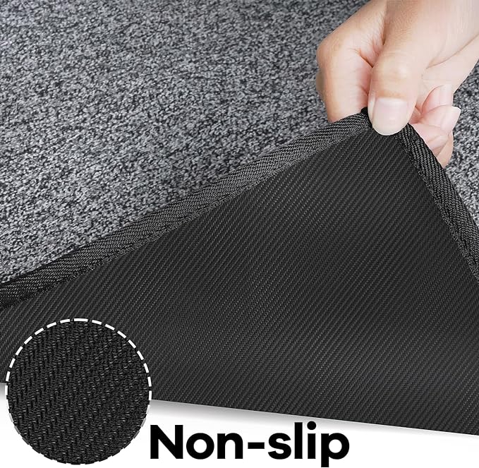 Runner Rug with Non Slip Rubber Backing, Washable Soft Floor Carpet for Kitchen, Hallway, Entryway Indoor, Bedroom, Laundry, Low Pile Area Rugs, Solid color with Pointillism style, 2*10 ft BLACK