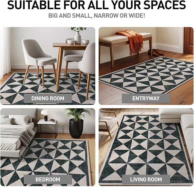 Rugshop Geometric Diamond Washable Non Slip Area Rug 5' x 7' Cream