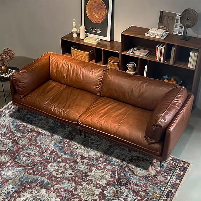 RUGSURE Washable Area Rugs - Perfect for Living Room, Bedroom, Kids Room, Nursery - Stain & Water Resistant Non-Slip, Pet & Child Friendly, Vintage Tribal Area Rugs (Rust and Blue, 4' x 6')