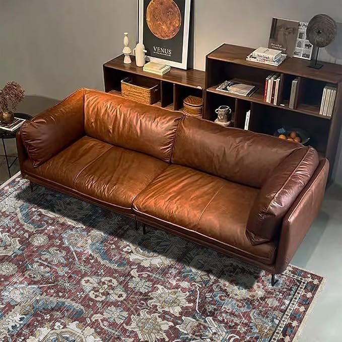 RUGSURE Washable Area Rugs - Perfect for Living Room, Bedroom, Kids Room, Nursery - Stain & Water Resistant Non-Slip, Pet & Child Friendly, Vintage Tribal Area Rugs (Rust and Blue, 8' x 10')
