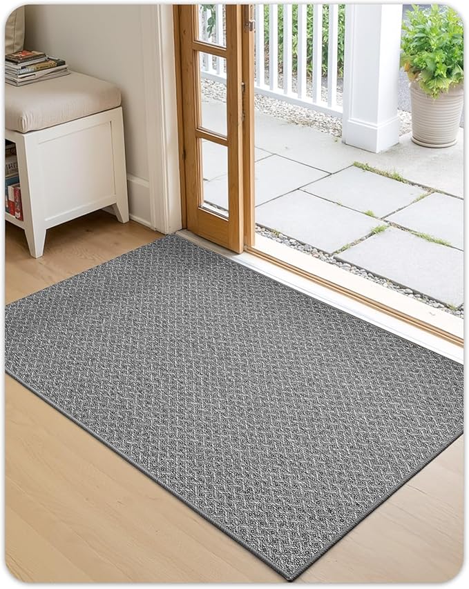 Color&Geometry Ultra Thin Indoor Door Mat Non Slip Rubber Backed Dirt Trapper 32"x48"(Rolled-up NO Creases), Rugs for Entryway, Front Door Mat Indoor Washable Low-Profile Entry Mat, Light Grey