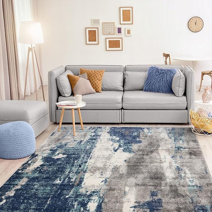 LUXE WEAVERS Euston Collection D.Blue-L.Blue 9x12 Modern Abstract Area Rug