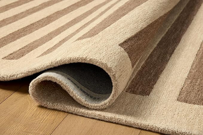 Loloi Leanne Ford Craven Collection CVN-05 Oatmeal/Bark 9'-3" x 13' Area Rug Striped, Patterned, Neutral, Living Room, Bedroom, Dining Room