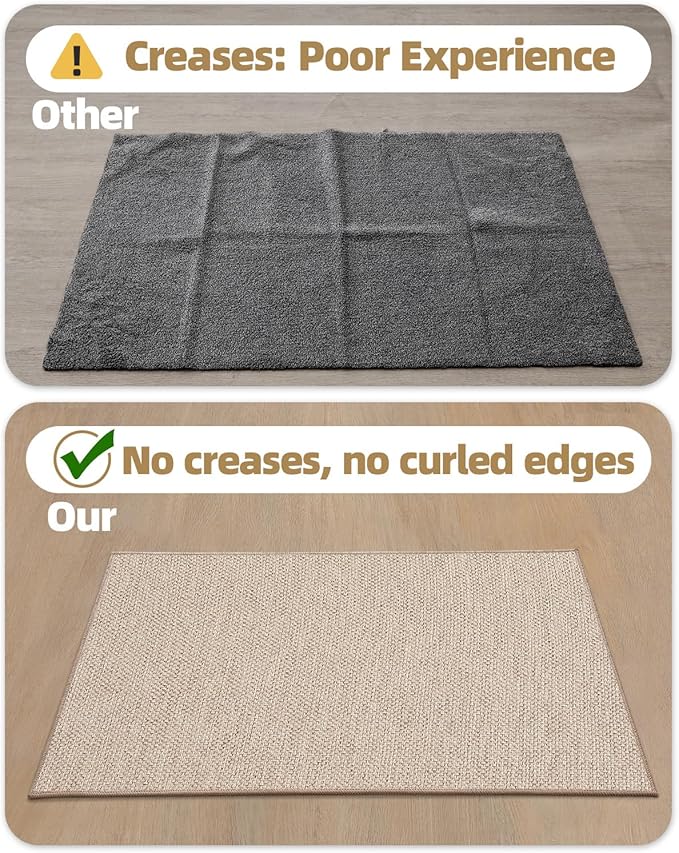 Color&Geometry Ultra-Thin Indoor Door Mat, 48"x72" Low-Profile Non-Slip Entryway Rug with Modern Geometric Texture, Washable Doormat for Indoor Entrance, Front Door, Khaki (Rolled-up NO Creases)