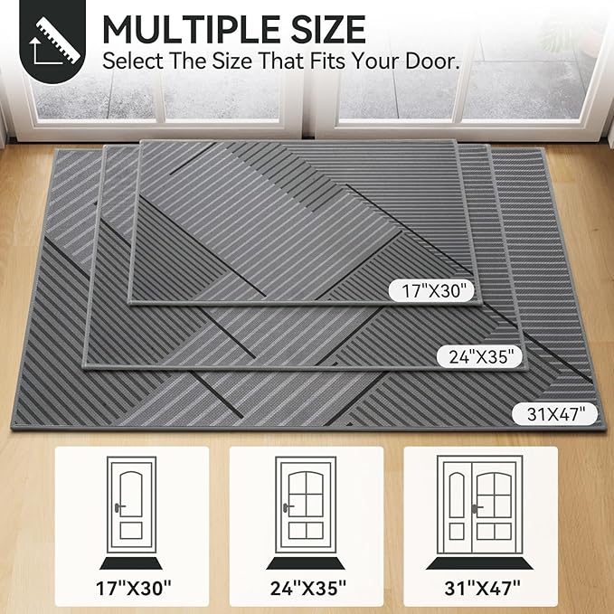 Front Door Mat 31''x47'', Non Slip Absorbent Muddy Dirt Resist Washable Low-Profile Indoor Doormat, Welcome Entryway Door Mats, Grey