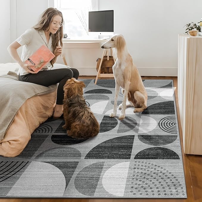 MUJOO 6x9 Area Rug,Washable Rugs for Living Room Bedroom Dining Room,Large Boho Throw Floor Carpet Non Slip Soft Modern Abstract Black and Grey