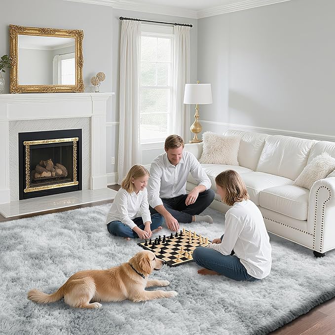 Fluffy Rug Shaggy Area Rug, Gradual Grey 10x14 Area Rugs for Bedroom, Super Soft Shaggy Rugs for Living Room Bedroom Kids Room Home Decor, Upgrade Anti-Skid Rectangular Fuzzy Rug