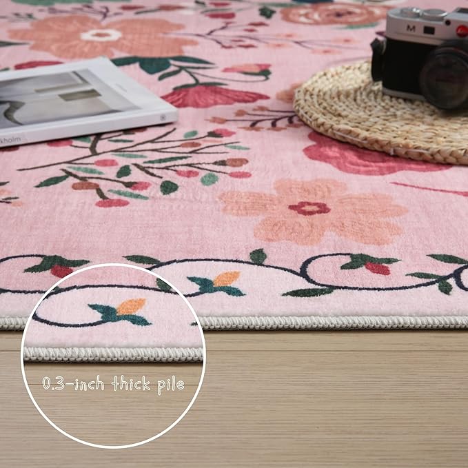 Rugcomf Runners for Hallways Kitchen Runner Rug Non Slip 2'x 10' Long Washable Rugs with Rubber Backing Soft Floral Carpet Runner for Hallways, Kitchen, Laundry, Bedroom, Bathroom(Pink)