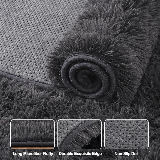 Upgrade Non-Slip Plush Rugs for Living Room, Soft Shaggy Carpets for Living Room, Fuzzy Rugs for Kids' Room, Perfect Decor for Modern Home Charcoal 5x7 Feet