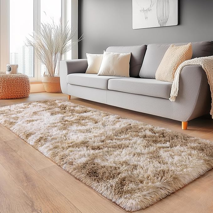 Fluffy Area Rugs for Living Room, Soft Shaggy Carpets for Living Room, Upgrade Anti-Slip Fuzzy Rugs for Kids' Room, Perfect Decor for Modern Home Tie Dye Camel 2x6Feet