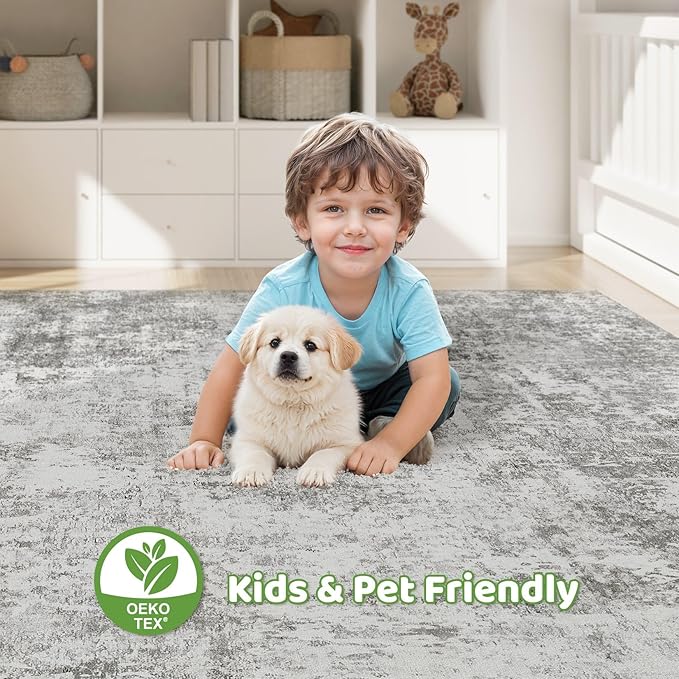 8x10 Area Rugs Living Room: Washable Large Abstract Neutral Modern Soft Rugs Stain Resistant Indoor Floor Non-Slip Accent Carpet for Bedroom Nursery Playroom Office Dining Room Home Decor- Greige
