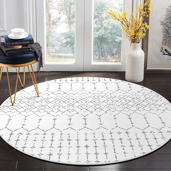 Lahome Moroccan Round Area Rug - 5Ft Machine Washable Soft Round Bedroom Rugs Non-Slip Throw Round Rugs for Living Room, Modern Geometric Print Low-Pile Circle Rugs for Office Dining Room Classroom