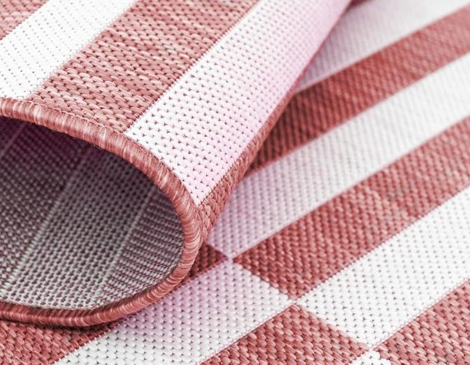 Unique Loom Outdoor Collection Classic Stripes, Transitional Indoor & Outdoor Area Rug, Rectangular 2' 0" x 6' 0", Red/Ivory
