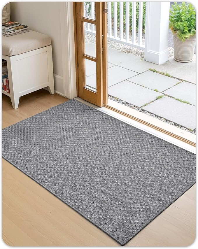 Color&Geometry Large Front Door Mat Indoor Entrance Non Slip Rubber Backed, 36"x56" Indoor Door Mats for Entryway, Dirt Trapper Double Doormat, Washable, Dark Grey (Rolled-up NO Creases)