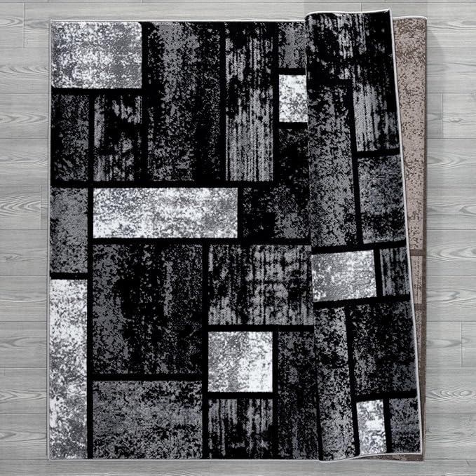 LUXE WEAVERS Modern Geometric Squares Gray 4x5 Area Rug for Living Room