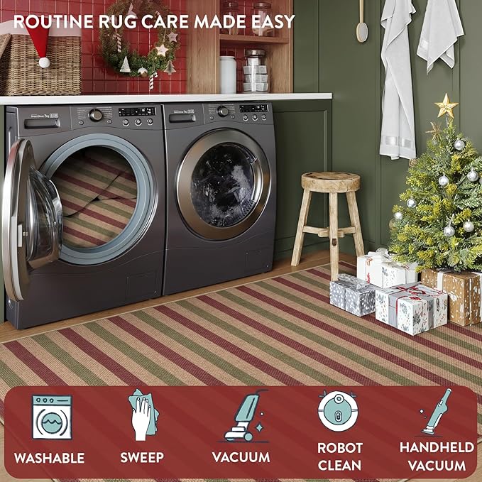 Lahome Christmas Outdoor Rug, 3x5 Christmas Decorations for Porch Entryway Front Door, Striped Plaid Decor Non Slip Non Shedding Red and Green Carpet for Foyer Patio