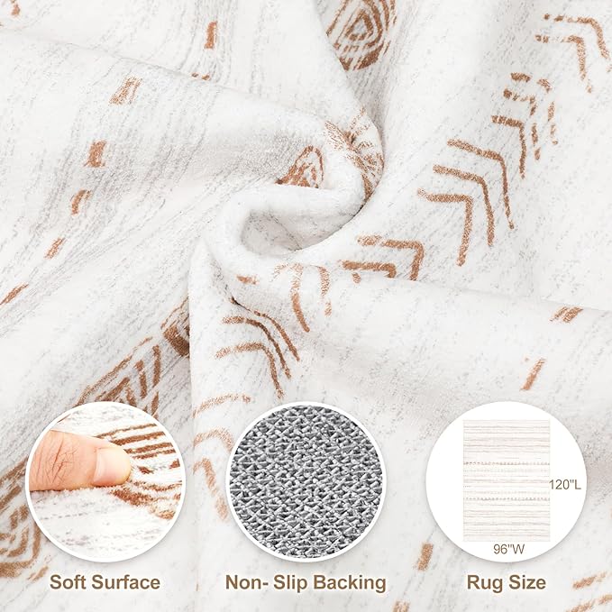 Nakagishi 8x10 Area Rugs Living Room: Washable Boho Large Neutral Soft Farmhouse Rug Stain Resistant Modern Moroccan Non-Slip Indoor Carpet for Bedroom Nursery Kids Playroom Office Dining Room- Brown
