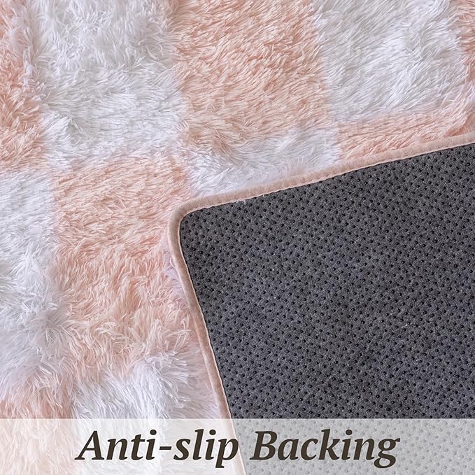 8x10 Area Rugs for Living Room Bedroom, Soft Fluffy Shaggy Bedside Rug, Indoor Floor Carpet for Kids Playroom, Dorms, Nursery Rooms, Home Decor (Pink & White 8'x10')
