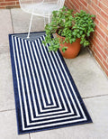 Unique Loom Sabrina Soto Outdoor Collection Geometric, Modern, Vibrant, Carved Area Rug (2' 0 x 6' 0 Runner, Navy Blue/ Ivory)