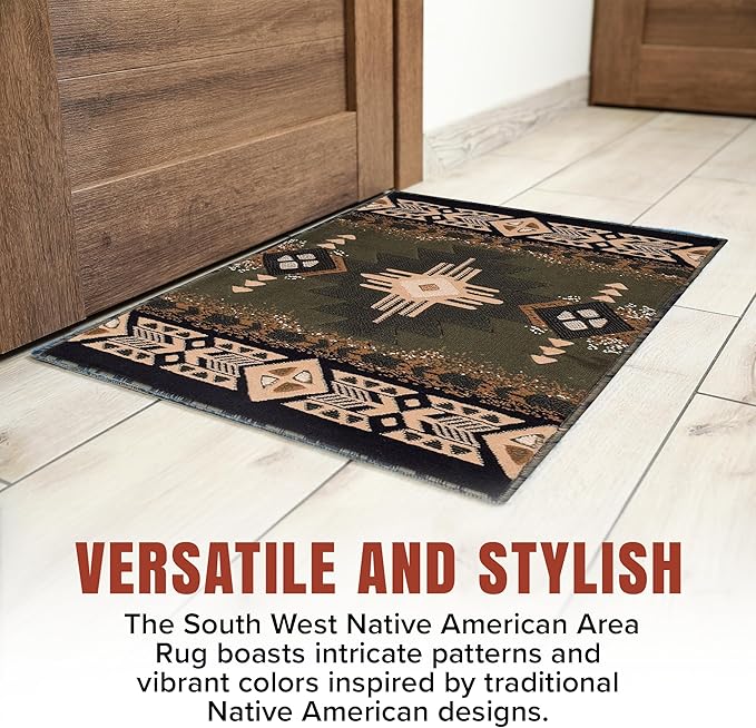 YHSF South West Native American Area Rug C318 - Easy Clean, Thick, Soft, Durable Native Tribal American Indian Inspired Rug for Bedroom/Living Room and More - Blue-Brown, 2 Feet x 7 Feet