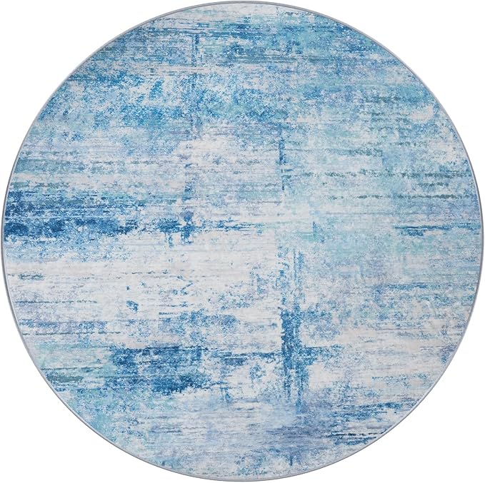 Round 6ft Area Rug Modern Abstract Washable Carpet for Living Room Bedroom Dining Room Home Office - Abstract Teal Grey