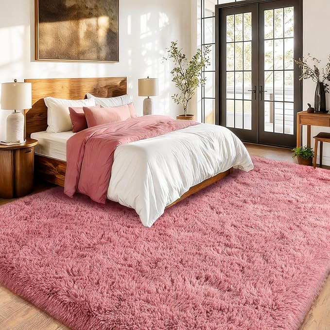 Blush Fluffy Area Rugs for Living Room, Soft Shaggy Carpets for Living Room, Upgrade Anti-Skid Fuzzy Rugs for Kids' Room, Perfect Decor for Modern Home 5x7 Feet