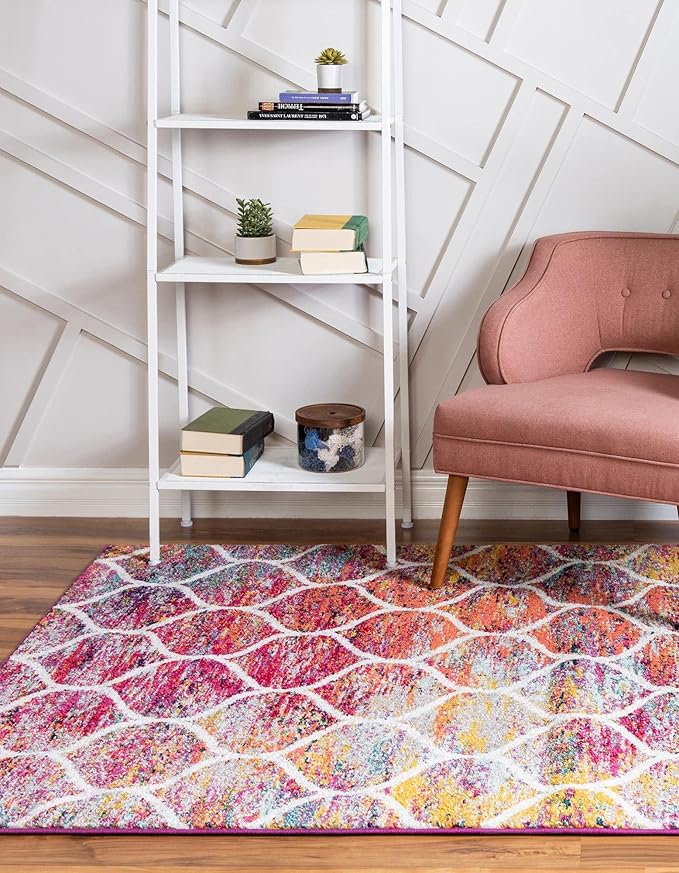 Rugs.com Lattice Frieze Collection Rug – 5' x 8' Multi Medium Rug Perfect for Living Rooms, Large Dining Rooms, Open Floorplans