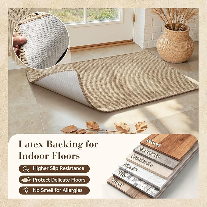 Jute Front Door Mat Indoor Entrance Indoor Door Mat Rugs for Entryway Entry Entrance Mats Foyer Rugs Doormat Inside Welcome Mats Boho 2x4 ft Long Runner