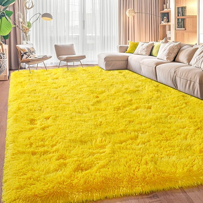 Area Rugs for Living Room, Soft Shaggy Carpets for Living Room, Fuzzy Rugs for Kids' Room, Perfect Decor for Modern Home Yellow 4x6 Feet