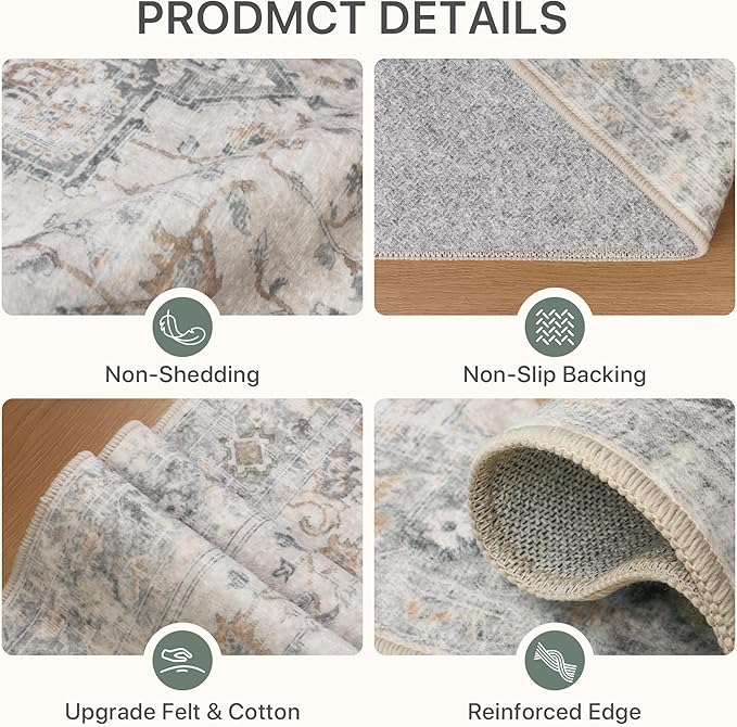 Runner Rug 2'6''x6 Non Slip Machine Washable Vintage Hallway Runner Rug, Low PileLight Weight Rugs for Entryway, Hallway, Kitchen and Corridor, Light Taupe Brown