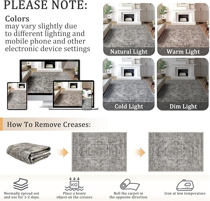 2x3 Machine Washable Area Rug for Entryway, Olive Grey Boho Vintage Floral Rug Non-Slip Low Pile Soft Faux Wool Small Carpet, Kids and Pets Friendly for Bedroom Kitchen Hallway Bedside Home Decor Rug