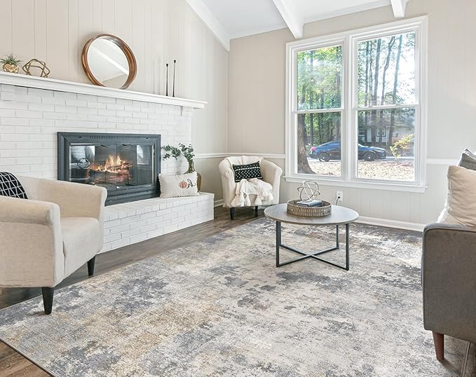 8x10 Area Rug Living Room Rugs - Washable Neutral Modern Abstract Soft Thin Large Rug Indoor Floor No Slip Rug Carpet for Bedroom Under Dining Table Home Office Decor - Blue Grey