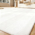 Area Rug for Living Room - 5x7 Soft Faux Rabbit Fur Modern Geometric Wave Carpet for Bedroom, Light Beige