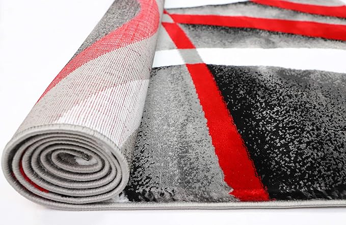 GLORY RUGS Modern Red Area Rug 4x6 Grey Swirls Carpet Bedroom Living Room Contemporary Dining Accent Sevilla Collection 4816A (Red)