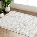 jinchan Moroccan 2x3 Rug for Entryway - Machine Washable Rug Modern Geometric Kitchen Soft Faux Wool Non-Slip Indoor Doormat Ultra-Thin Carpet for Entrance Bathroom Bedroom Living Room (2x3ft, Taupe)