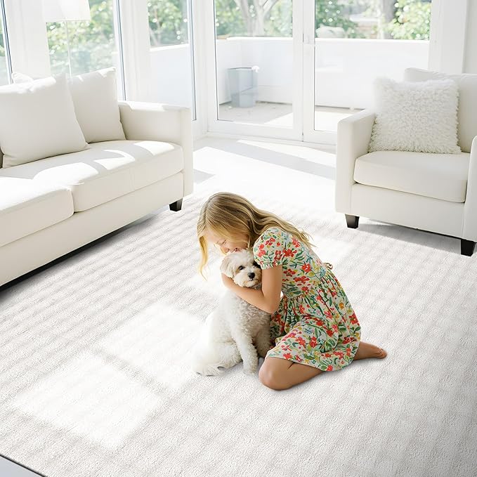 CAMILSON Modern White Non Slip Rug 4x6 Ultra Soft High Pile Area Rugs Non Skid Rubber Backing Durable & Easy to Clean Carpet for Living Room Bedroom Kids Room Indoor Use (4 x 6 White)