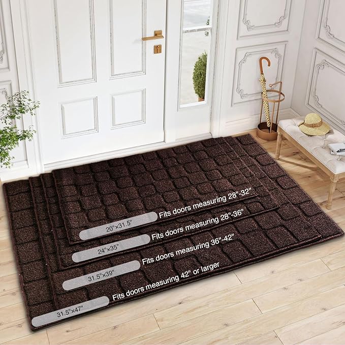Front Door Mat Outside Entrance, Outdoor Indoor Door Mats for Entryway, Entrance, Entry, Patio, Waterproof Non Slip Doormat, Low-Profile, 24" × 35“, Coffee