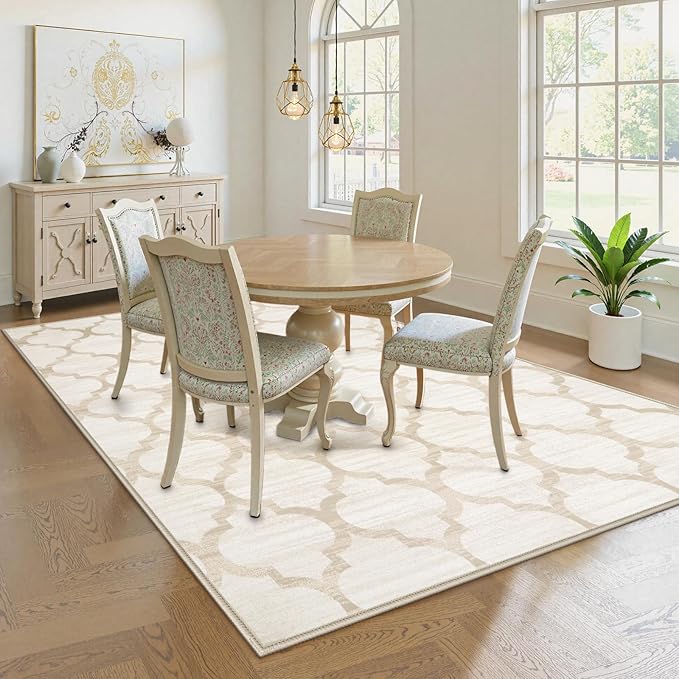 Lahome Moroccan 5x7 Area Rugs for Living Room Machine Washable Rug,Beige Rug for Bedroom Soft Low Pile Non-Slip, Large Carpet for Dinning Playroom Classroom Room Decor