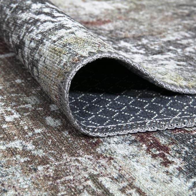 Bloom Rugs Washable Non-Slip 5' x 7' Rug - Gray/Red/Brown Modern Abstract Area Rug for Living Room, Bedroom, Dining Room, and Kitchen - Exact Size: 5' x 7'