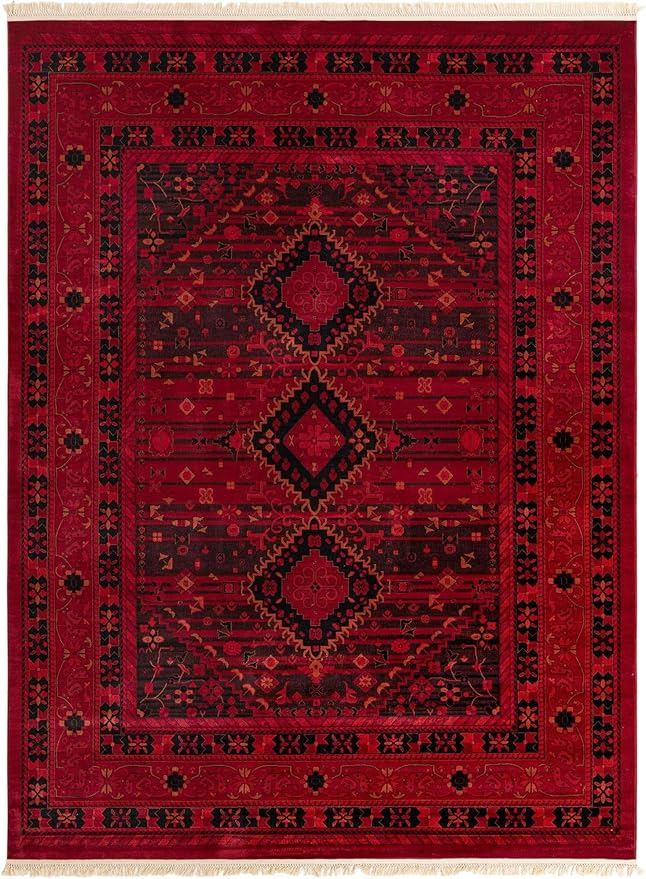 Unique Loom Tekke Collection Area Rug - Sheibani (10' x 13' Rectangle, Red/ Black)