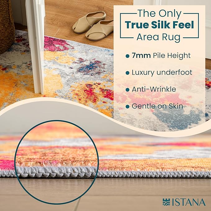 Istana Hallway Runner Rug 2x6 - Multi Colors Kitchen Rugs Non Slip Washable -Silk's Soft Touch Carpet Runner - Stylish Rug for Home