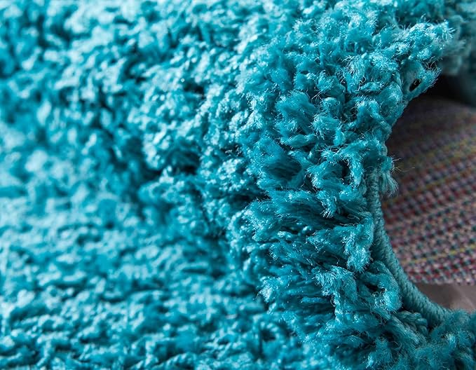 Unique Loom Solid Shag Collection Area Rug (9' x 12' 2" Rectangle, Deep Aqua Blue)