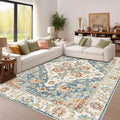 Enkor Area Soft Rugs 9x12 Washable Non Slip Boho Floor Rugs for Living Room Bedroom, Vintage Style Farmhouse Mat for Kitchen Entryway Orange & Blue
