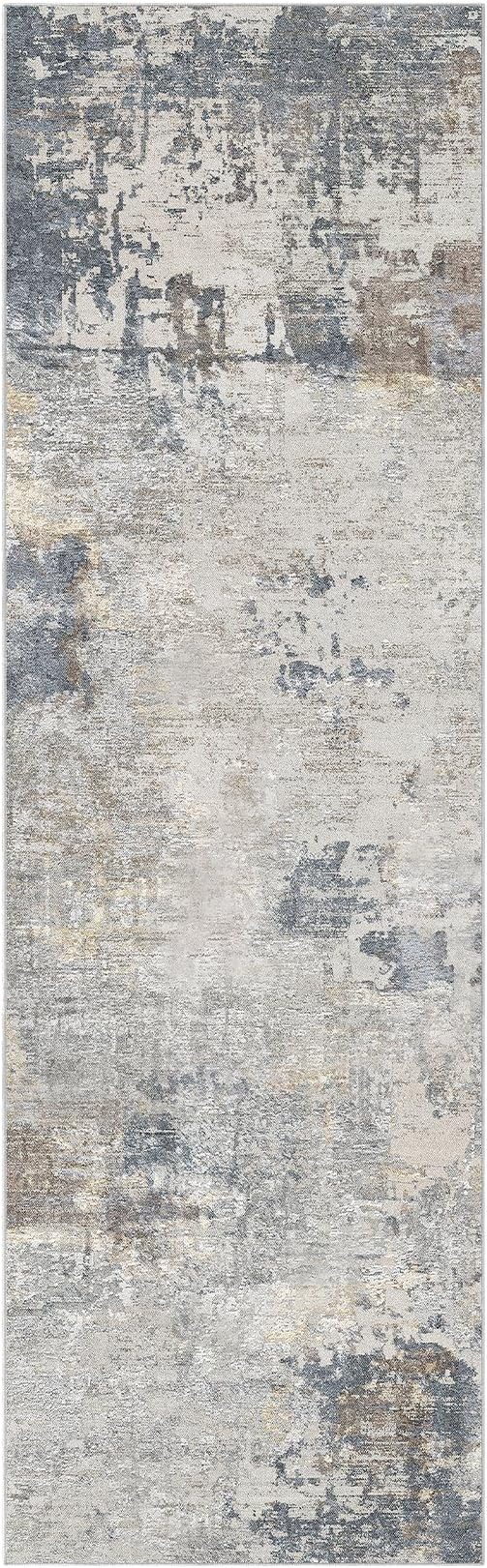 3X10 Washable Runner Rug for Hallway: Soft Neutral Modern Abstract Area Rug - Non-Slip Low Pile Long Throw Indoor Carpet for Kitchen Entryway Kitchen Bedroom Laundry - Blue Grey