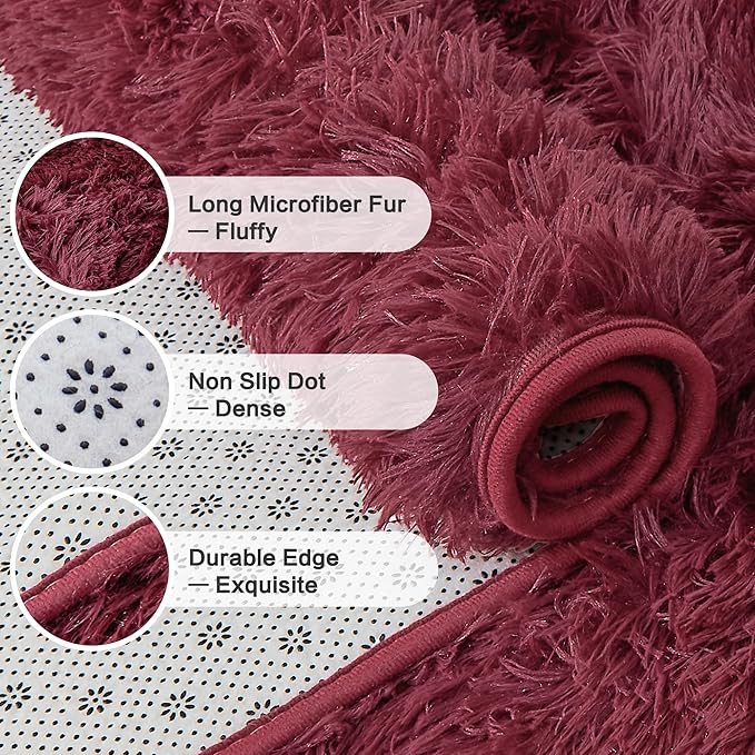 Andency 6x9 Area Rugs Burgundy,Large Shag Fluffy Soft Shaggy Rugs for Living Room Bedroom, Non-Slip Thick Plush Carpet for Kids Girls and Boys, Dorm Nursery Home Decor Aesthetic