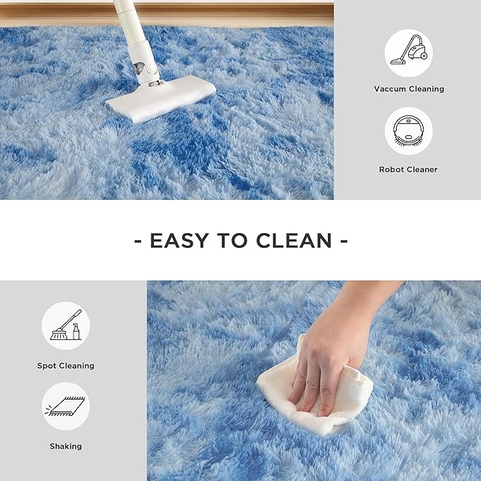 Andency Soft Area Rugs for Living Room Bedroom, 5x8 Fluffy Shaggy Bedside Rug, Non-Slip Large Shag Fuzzy Plush Carpets for Bedroom Kids Dorm Nursery Home Decor Aesthetic, Tie-Dyed Blue