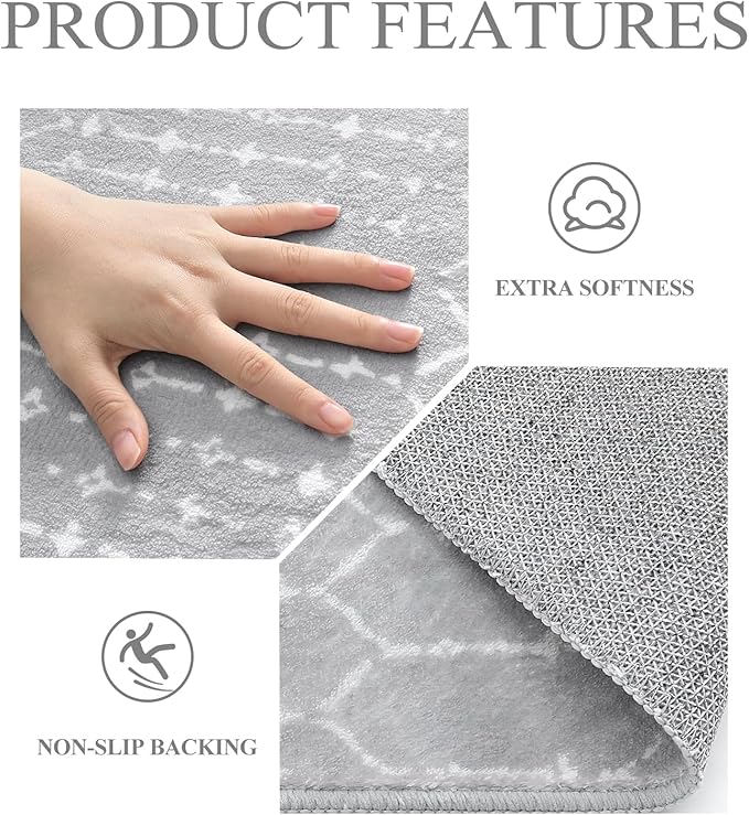 Lahome Moroccan Washable Round Rug 4Ft Round Area Rugs for Bedroom Non-Slip Grey Stain Resistant Round Kitchen Rug, Modern Geometric Print Indoor Floor Circle Carpet for Entryway Living Room Sofa
